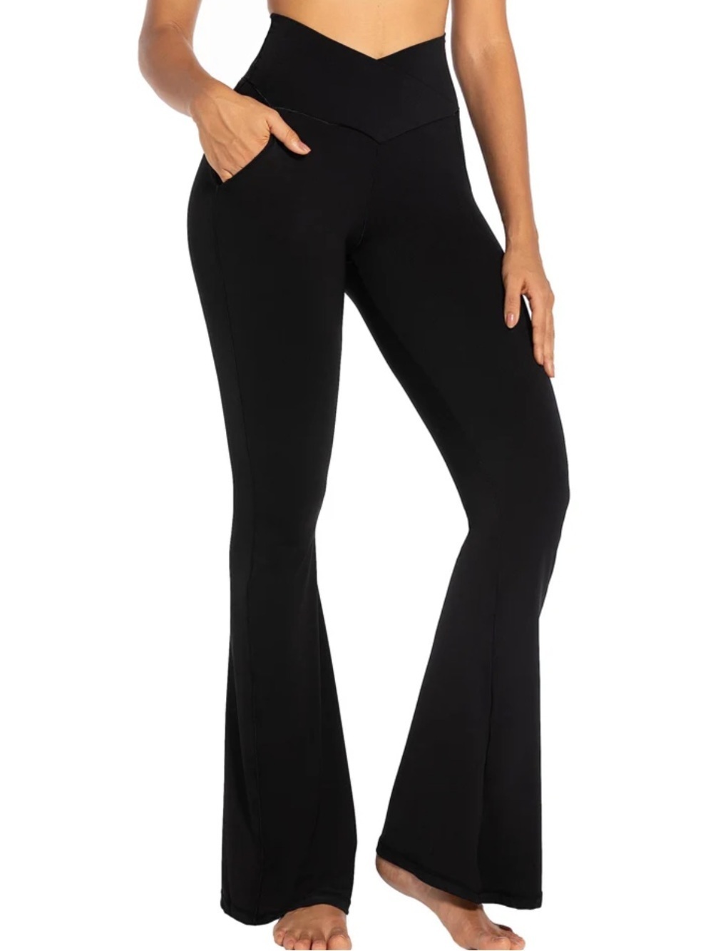 Sunzel Black cross over High-Waist Flare Leggings Women small yoga pants